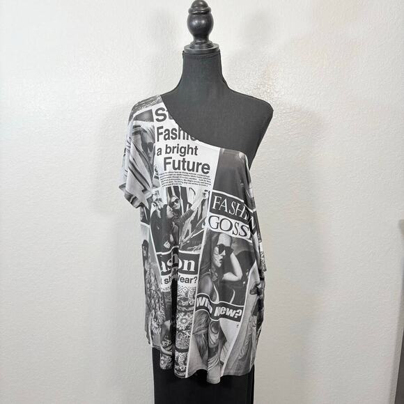 VINTAGE C'EST MOI Tabloid Subliminal Tunic Sz2X Metropolitan Androgynous Edgy - Picture 1 of 10